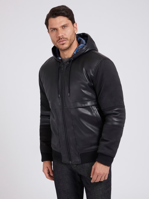 Bomber De Piel Sintética Con Logo En La Espalda