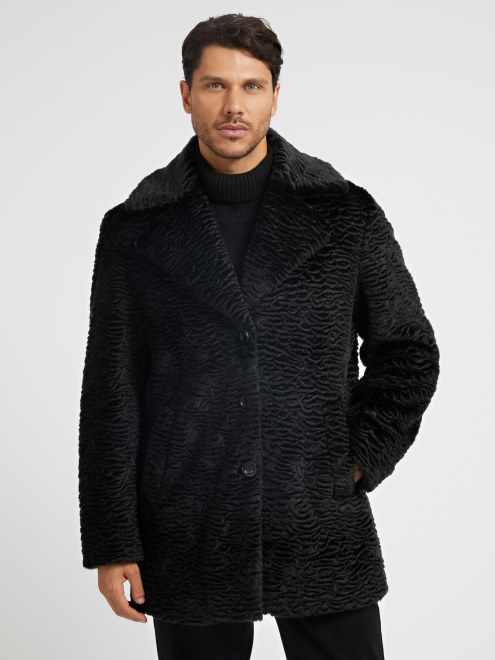 Abrigo De Piel Sintetica Guess Negro