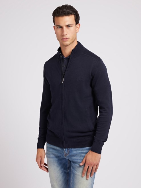 Cárdigan Azul Con Cierre De Cremallera