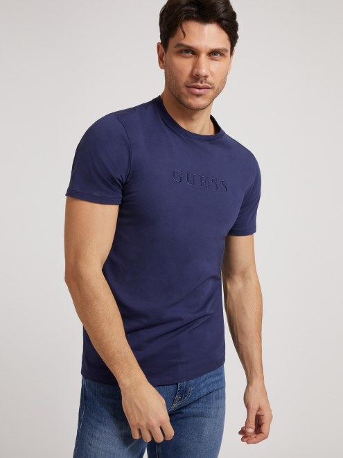 Camiseta Azul Guess Con Logo Tono Sobre Tono