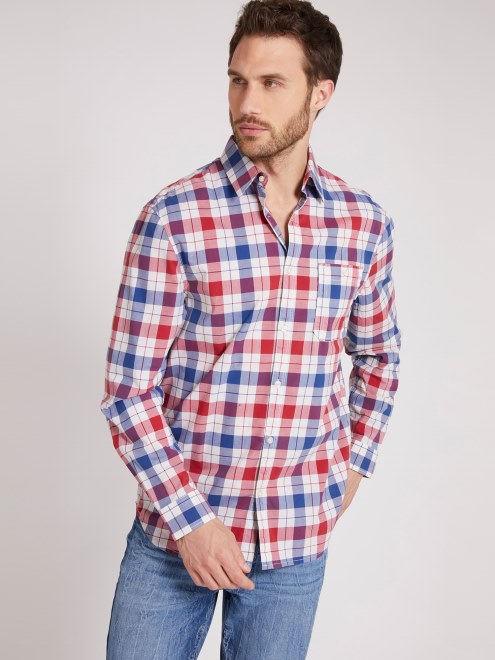 Camisa De Cuadros Guess Macro Rojo Multi