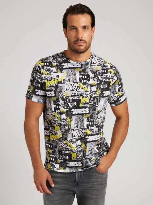 Camiseta Guess All Over Print Blanco Multi