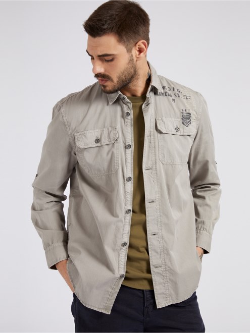 Camisa Con Estampado Frontal Guess Gris