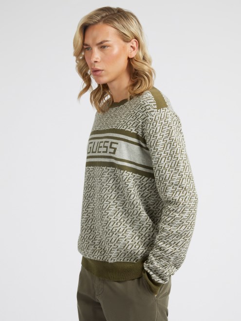 Guess Suéter Con Logo En Toda La Prenda Verde