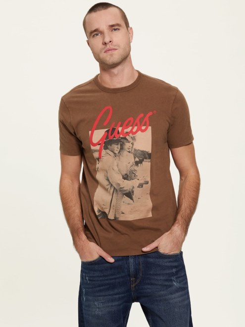 Camiseta Con Estampado Frontal Marron Guess