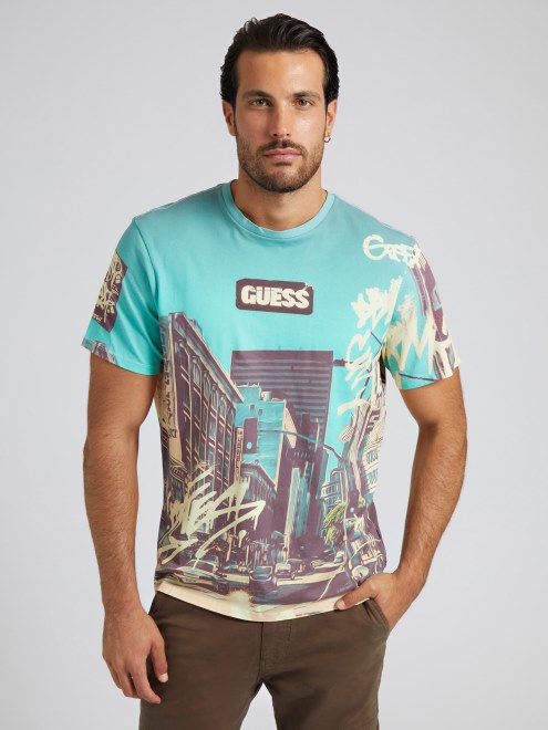 Camiseta Blanca Con Estampado Multi Maxi Guess