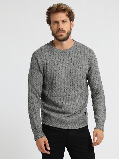 Jersey Gris De Punto De Ochos En Mezcla De Lana De Guess