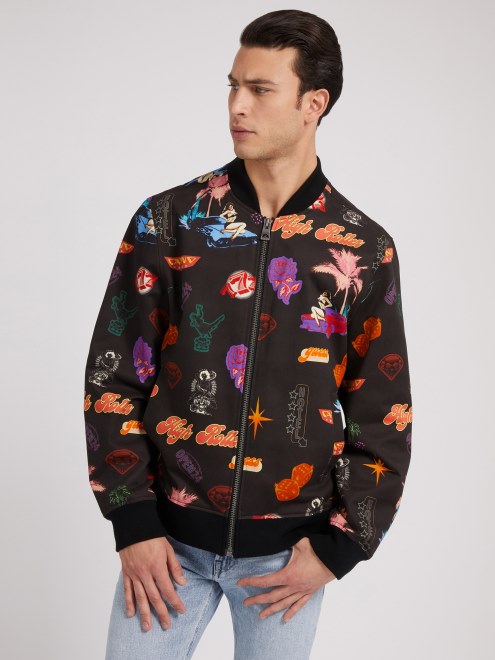 Guess Chaqueta Bomber Con Estampado Integral Negro Multi