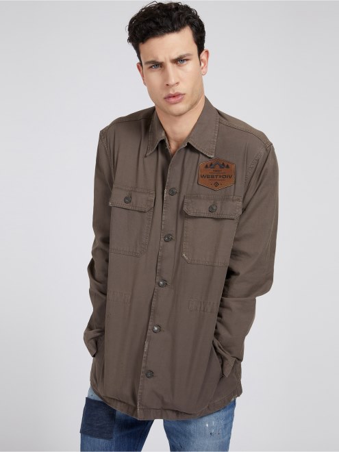 Guess Camisa De Corte Relajado Parche Marron Claro