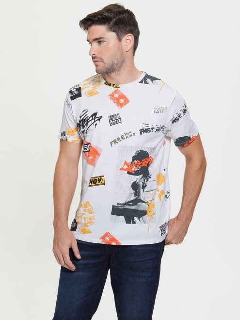 Camiseta Guess All Over Print Blanco Multi Nueva Tendencia