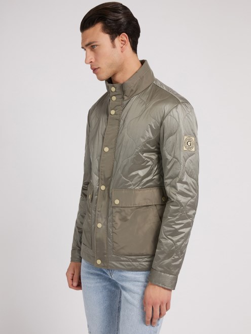 Chaqueta Acolchada Gris Con Bolsillos Delanteros