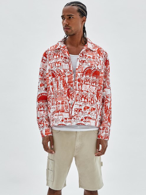 Guess Chaqueta Blanca Con Multiples Estampados