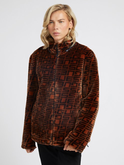 Chaqueta De Piel Sintetica Con Logo En Toda La Prenda Guess Marron