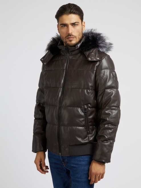 Puffer De Piel Sintética Marrón Guess