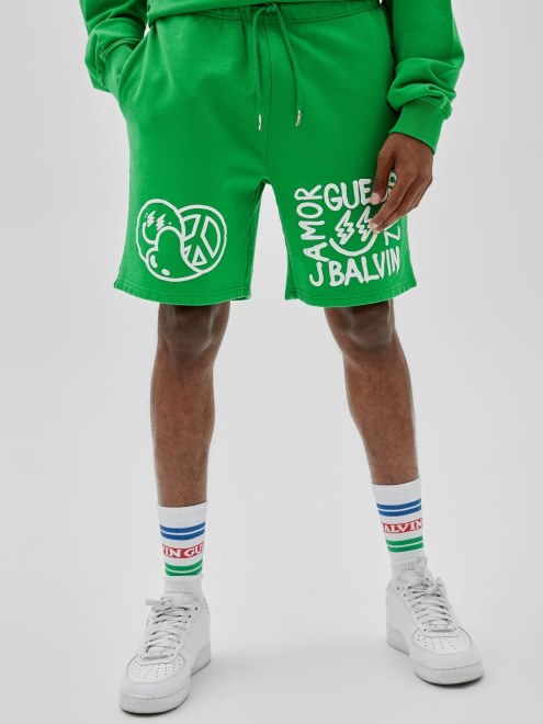 Guess Pantalones Cortos Con Estampado Frontal Verde