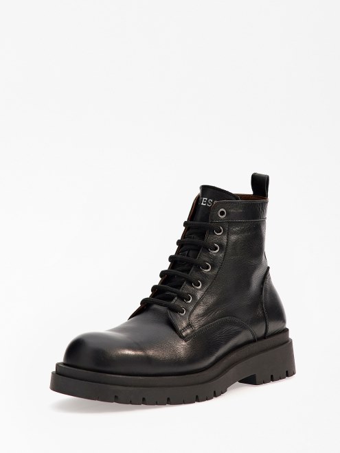 Guess Botas De Combate Pisa De Cuero Real Negro