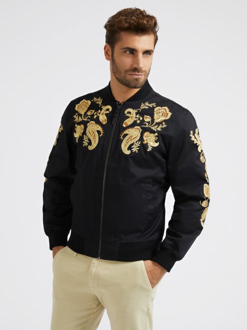 Bombardero Adivinar Bordado Negro