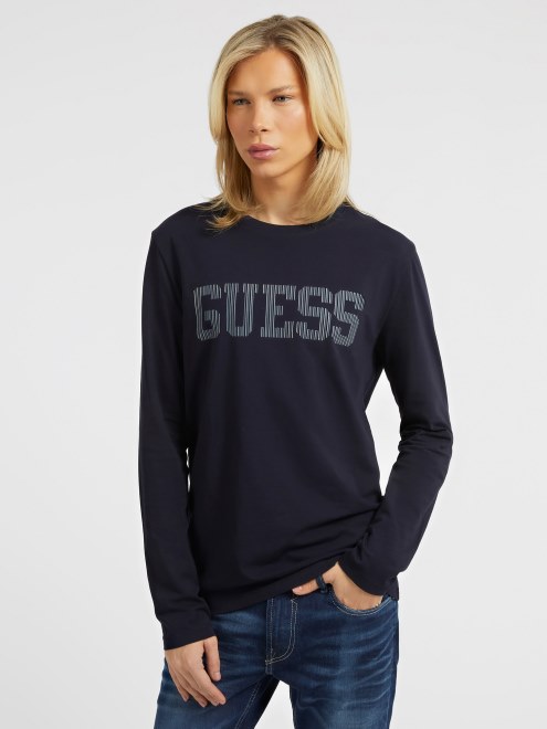 Camiseta De Manga Larga Con Logo Delantero Guess Azul