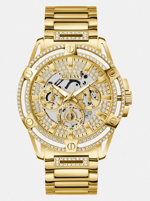 Reloj De Cristal Multifunción Guess Blanco