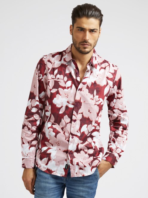 Camisa Roja Con Estampado Floral Multicolor