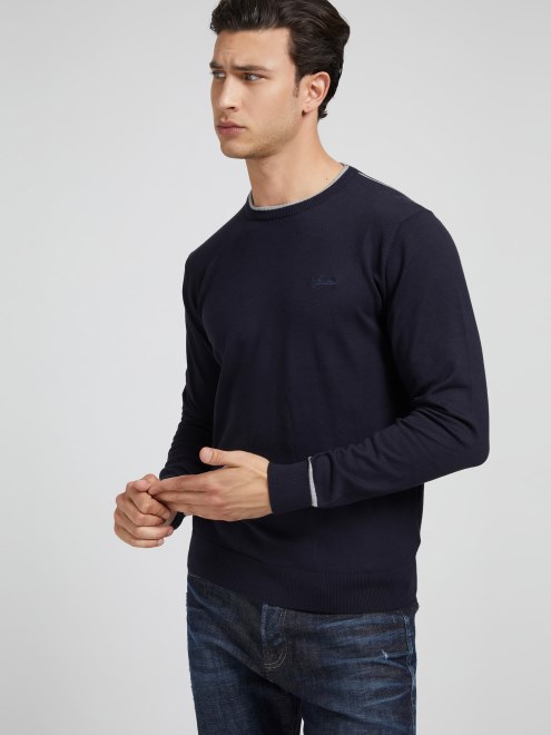 Jersey De Cuello Redondo De Algodon Elastico Guess Azul