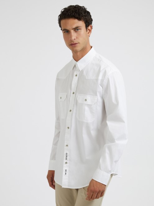 Camisa Blanca Regular Fit De Algodón Guess