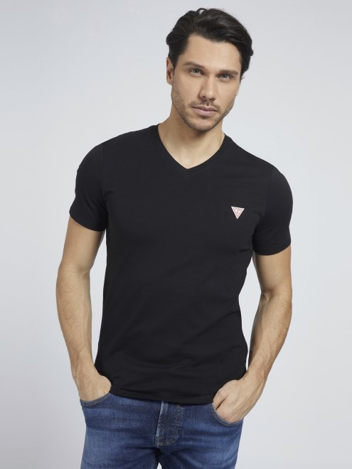 Camiseta Con Cuello De Pico Y Logo Guess Negro