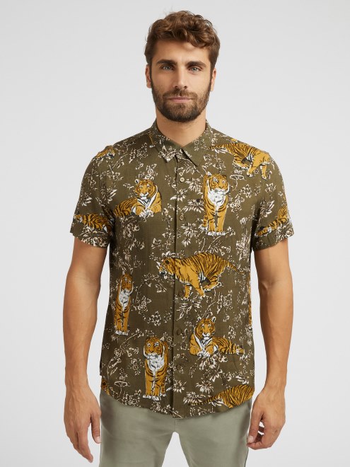 Camisa Con Estampado De Tigres Guess Marron
