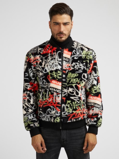 Bomber Con Grafiti De Piel Sintética Con Estampado Multicolor
