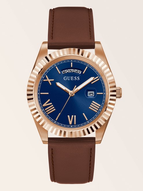 Reloj De Cuero Genuino Con Función De Fecha Blanco Guess