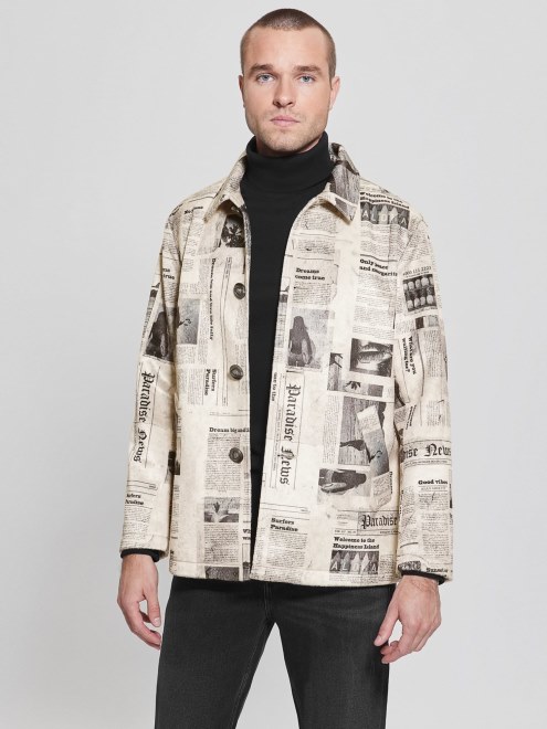 Abrigo De Gamuza Sintética Con Estampado De Periódico Guess Estampado Multicolor