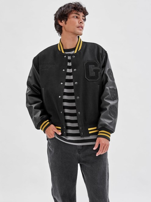 Bomber Con Parche En La Espalda De Guess Batman Negro