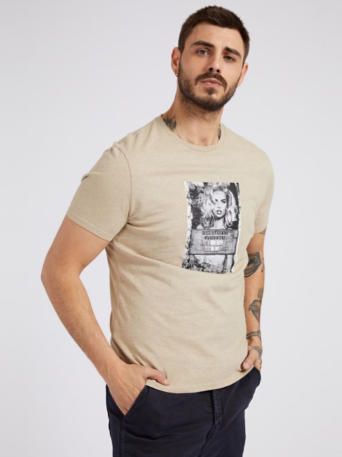 Camiseta Con Estampado Delantero Beige Guess