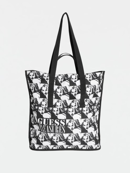 Bolso De Lona Con Estampado Integral Guess Negro Multi