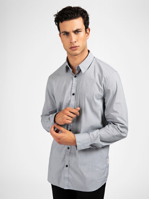 Supongo Que Camisa A Rayas Cuello Italiano Gris Claro