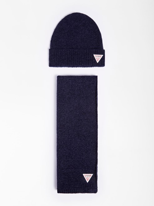 Guess Box Set Logo Bufanda Y Gorro Azul