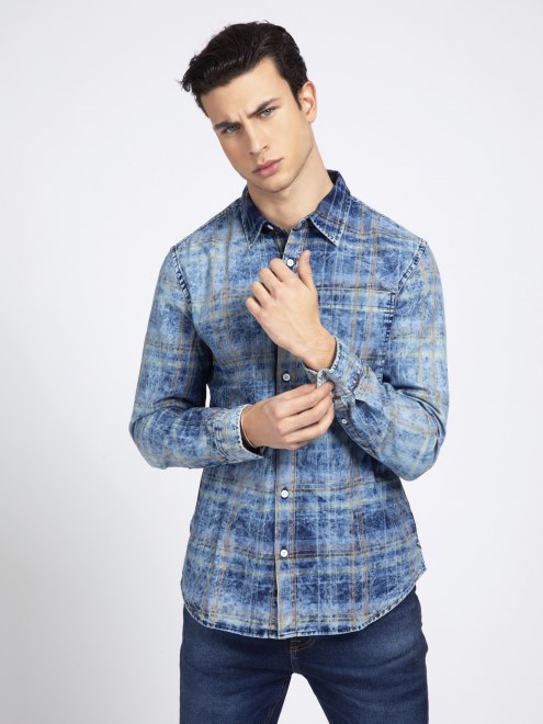 Camisa Con Estampado De Cuadros Guess Azul Multi