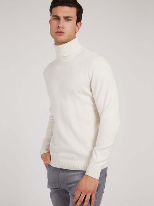 Jersey De Cuello Vuelto En Mezcla De Lana Blanca Guess