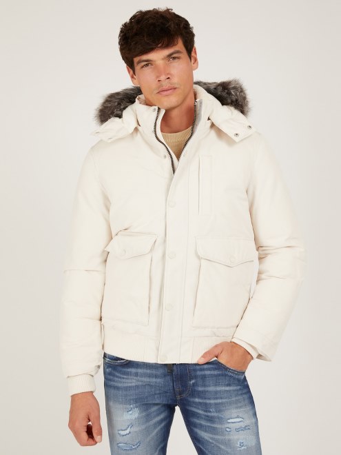 Guess Chaqueta Acolchada Con Capucha Blanca