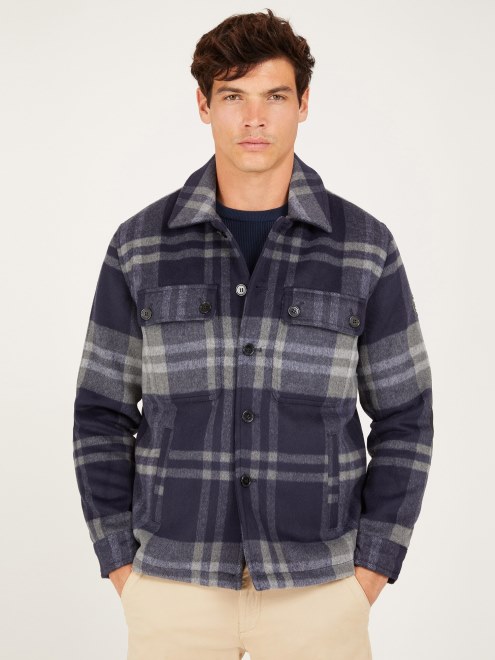 Guess Camisa Azul De Mezcla De Lana A Cuadros Multimacro