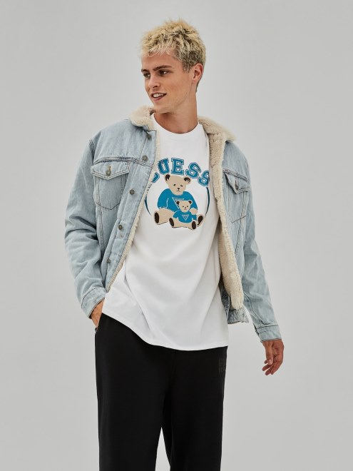 Guess Chaqueta Vaquera Slim Azul Claro Con Estampado En La Parte Trasera