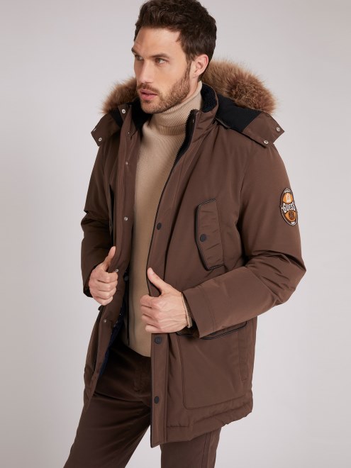 Plumífero Acolchado Con Capucha Guess Marrón