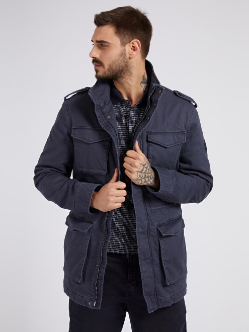 Chaqueta Acolchada Azul Con Bolsillos Delanteros