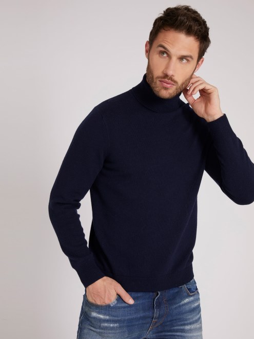 Jersey De Cuello Vuelto En Mezcla De Lana Azul Guess