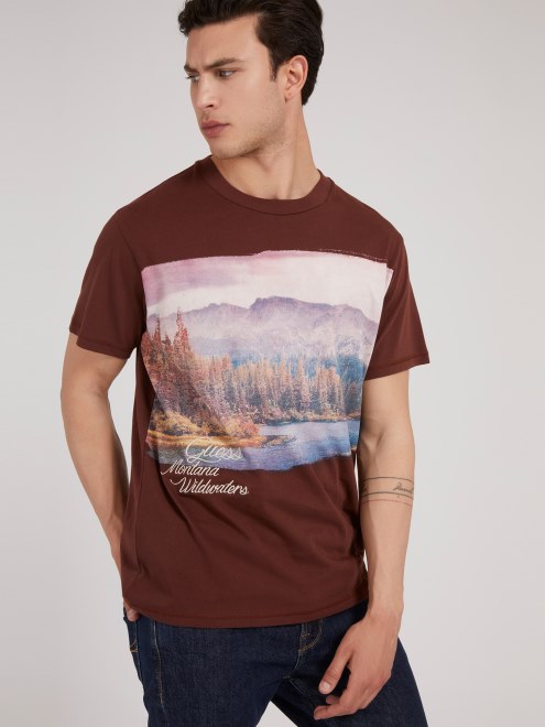 Camiseta Con Estampado Frontal Marron Guess