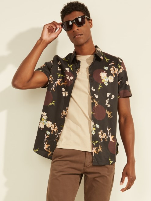 Camisa Negra Con Estampado Integral Multi Guess