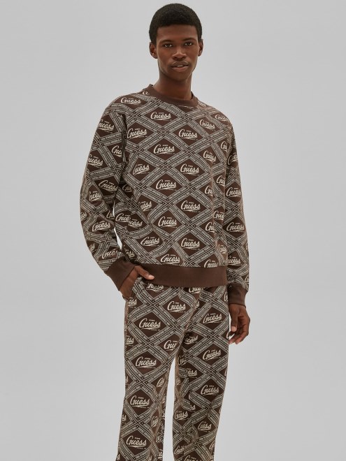 Sudadera Con Logo En Toda La Prenda En Marron De Guess