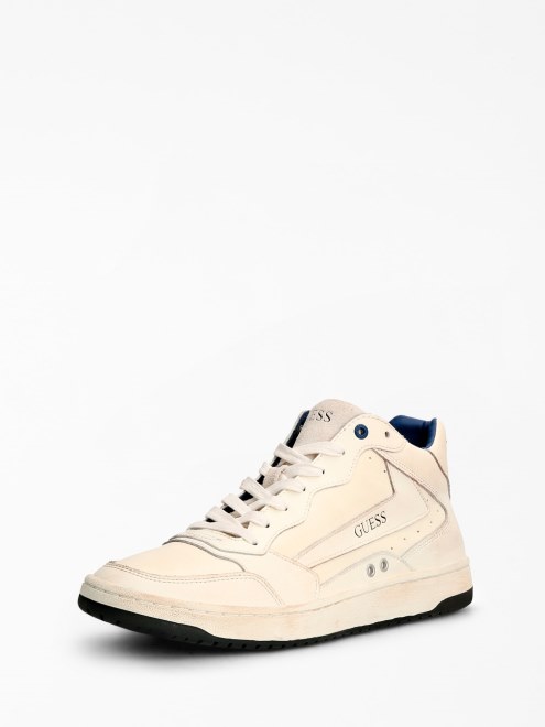 Zapatillas Altas De Piel Genuina Pesaro Guess Blanco