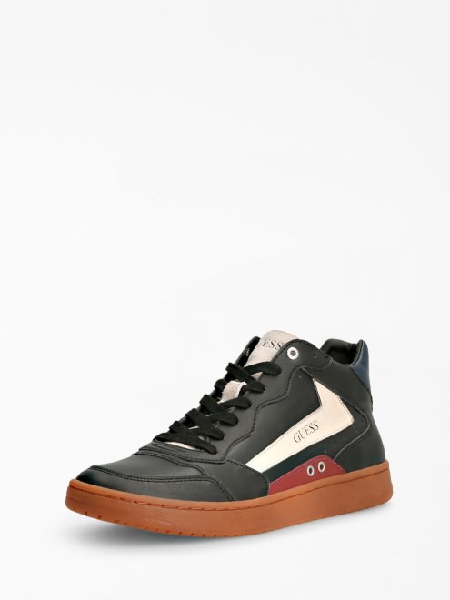 Zapatilla Alta De Piel Genuina Guess Pesaro Negra