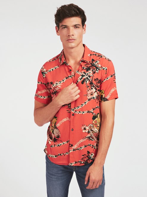 Camisa Roja Con Estampado Integral De Múltiples Conjeturas